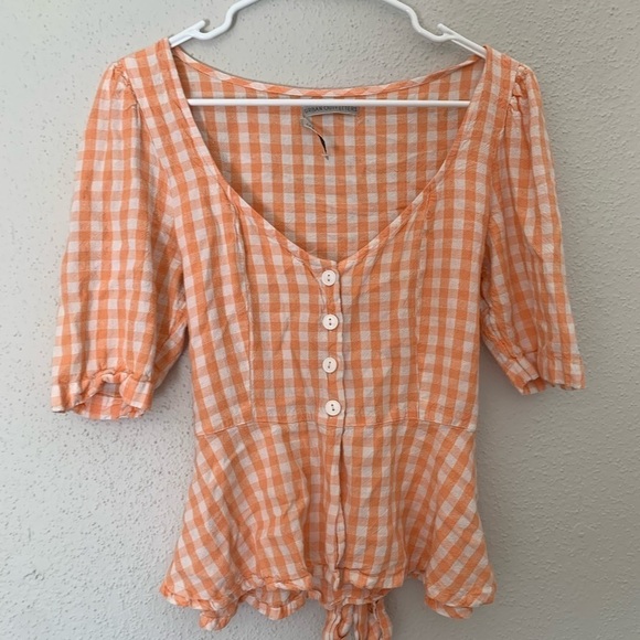 Urban Outfitters Orange Gingham Plaid Blouse Size L - Picture 4 of 9